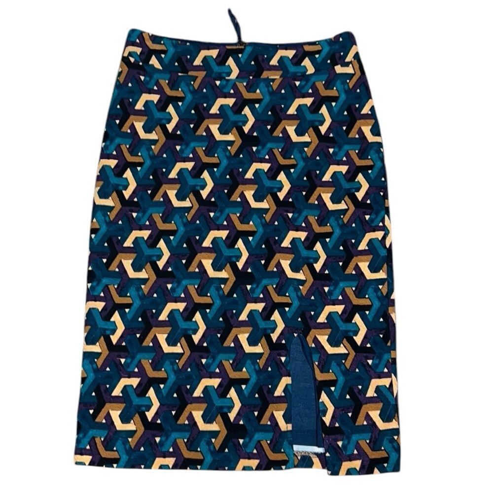 Maeve Anthropologie Teal Geometric Pencil Skirt | XS